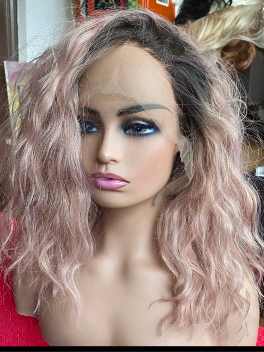 Peachy pink/dusty rose lace front wig